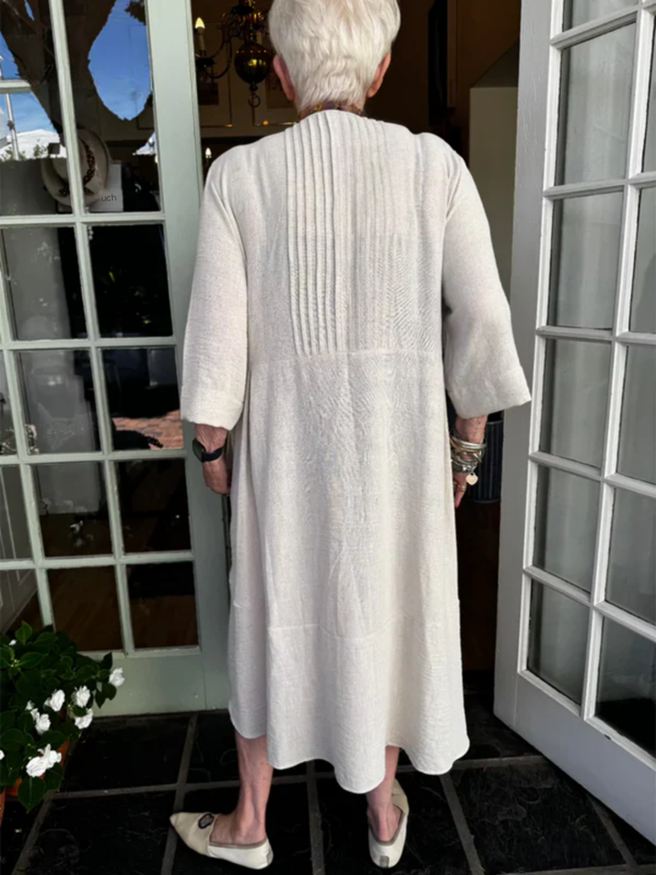Accordion Pleated Irregular Hem Linen Dress